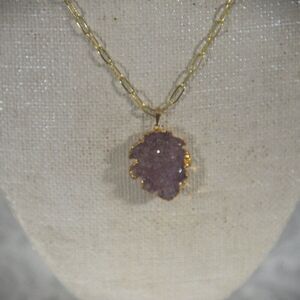 Hespera Amethyst Druzy Paperclip Necklace 15" Length